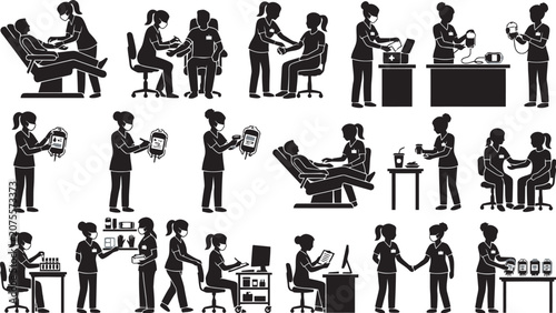 Medical Personnel Silhouettes Black And White Vector Illustration