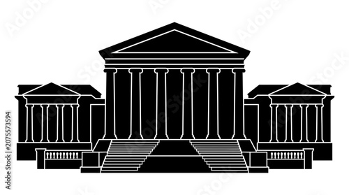 Black and white illustration of building.