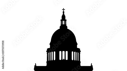 Silhouette of a large domed building.