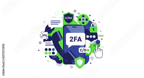Two-Factor Authentication 2FA Concept Illustration for Mobile Cybersecurity and Digital Identity Protection