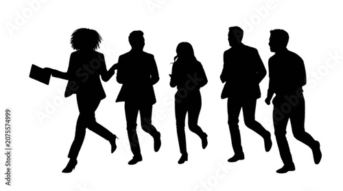 Принти на полотні Silhouettes of business professionals running together in a team