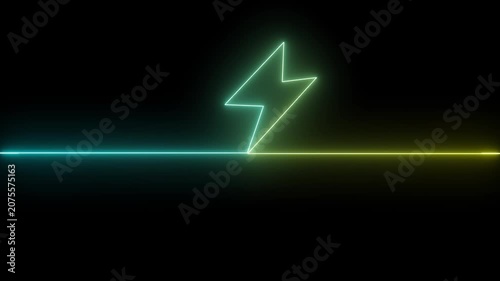 Abstract  neon glowing battery charging icon animation on black background.Glowing neon lightning bolt icon, Futuristic Neon Icon Animation in 4K...