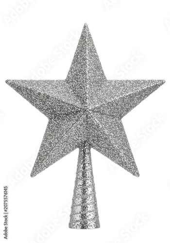flawless silver glitter five-pointed christmas star finial, macro product photography, high-key isolated on transparent background with copy space, concept of luxurious festive elegance
