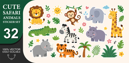 Fotobehang Dierentuin Vrolijke safari dieren kinderkamer illustratie  © PixiBoo Studio