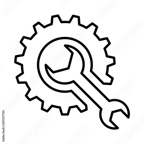 Simple linear icon showing a gear combined with a wrench transparent background