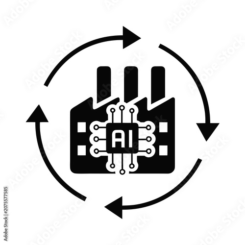 Smart AI manufacturing factory icon with intelligence manufacturing technology industrial