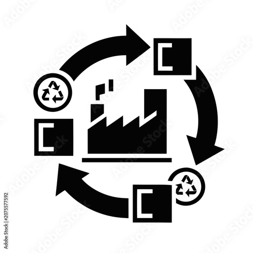 Sustainable factory recycling process icon with recycling sustainability environment circular