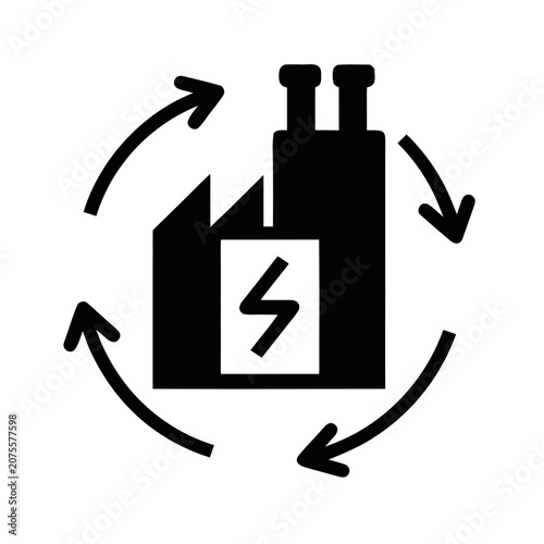 Industrial energy production cycle icon with electricity industrial production electric