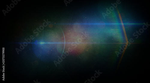 Canvastavla Abstract Analog Film Grunge Background with Blue Teal Anamorphic Lens Flare, Rai