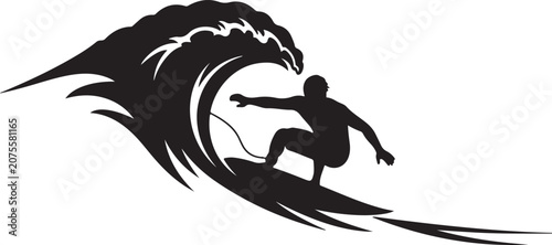 Canvas Print Surfing, wave, surfer silhouette, black icon, vector graphics