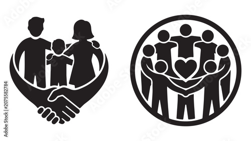 Photography Handshake family and community circle icons representing unity and togetherness