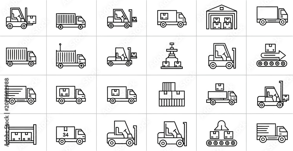 Fototapeta premium Comprehensive global logistics and cargo icon set