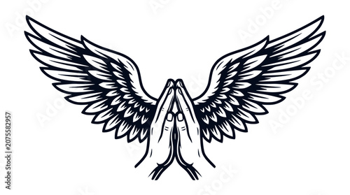 Slika na platnu Praying Hands with Angel Wings Tattoo Design
