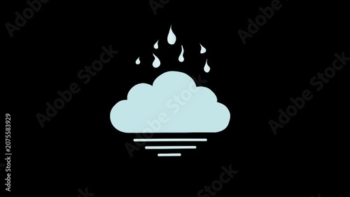 2D Animated Rain Cloud with Falling Drops for Weather and Relaxation