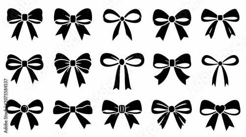 Collection of 15 black bow with varied and tail lengths