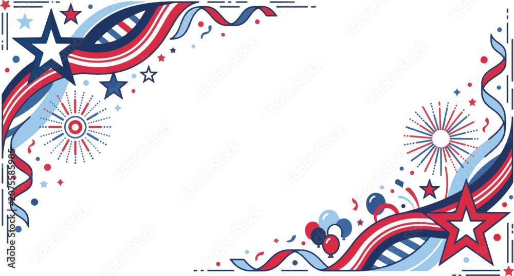 Obraz premium USA Independence Day celebration frame banner with festive ribbons and confetti vector
