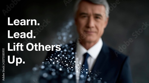 Professional man in suit with network particles