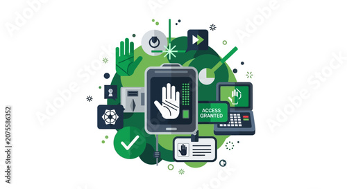 Biometric Authentication and Cybersecurity Concept Illustration with Palm Scan and Digital Identity Verification