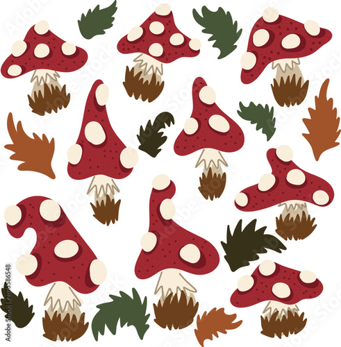 Mushroom and Autumn Leaves Elements Collection