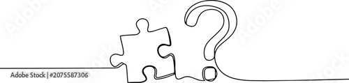 Foto Single line drawing of a jigsaw puzzle piece and a question mark symbolizing a c