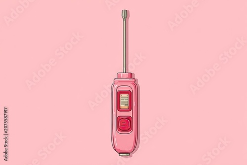 Pink handheld communication device featuring an extended antenna is centered against a solid background.