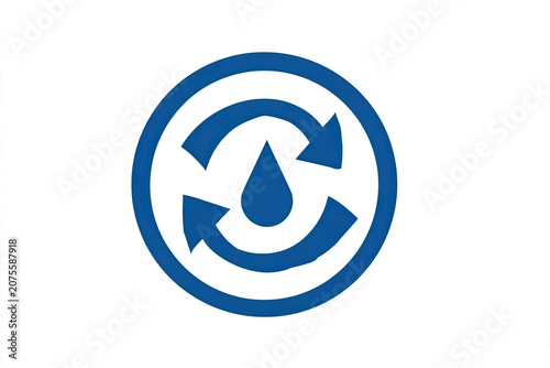 Circular flow symbol with a central water droplet indicates liquid material recycling process