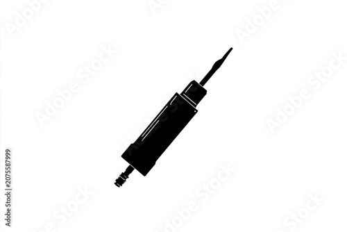 Stylized depiction of a liquid cosmetic applicator with a pointed tip in solid black silhouette.