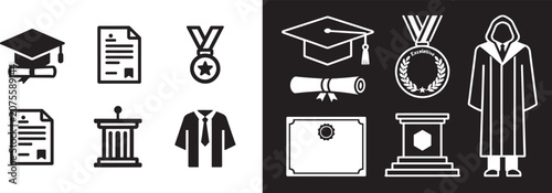 Tableau sur toile Graduation icon set featuring mortarboard diploma certificate medal and academic