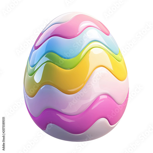 Colorful glossy egg with wavy stripes isolated on transparent background PNG element