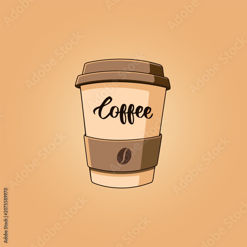 Vector illustration a cup of coffe with letter and logo bean coffee
