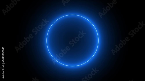 Glowing Blue Neon Circle Round Shape Light effect,
On Black Background 4K Video, 