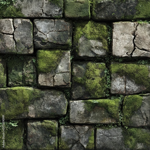 Medieval stone wall with dense moss covering medieval background building historic architecture construction exterior