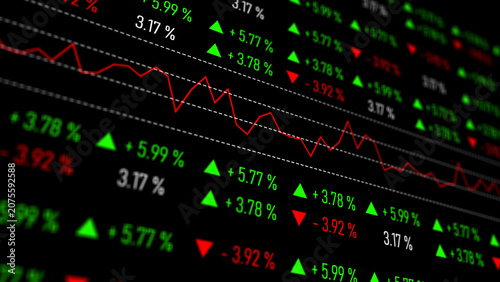Obraz na plátně Market graph displaying fluctuating prices and trading volumes financial market