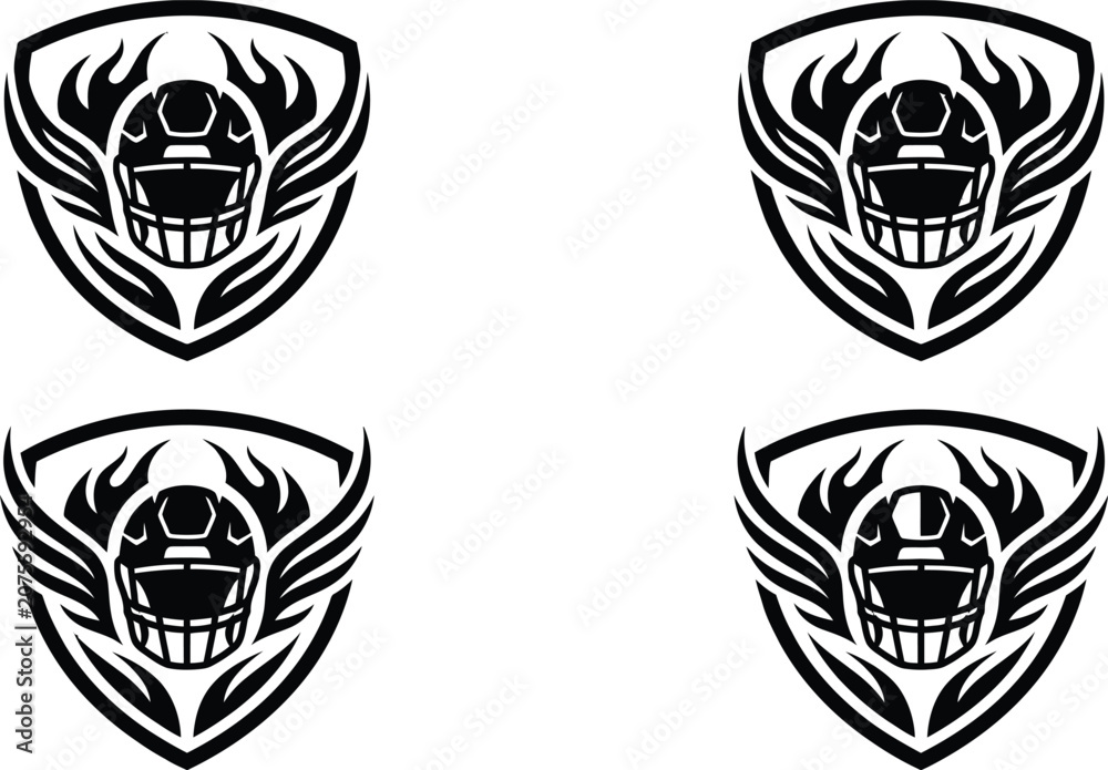 Obraz premium American football helmet logos with flames and wings