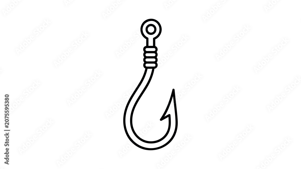 Fototapeta premium Minimal Fishing Hook Vector Icon for Angling and Tackle Design