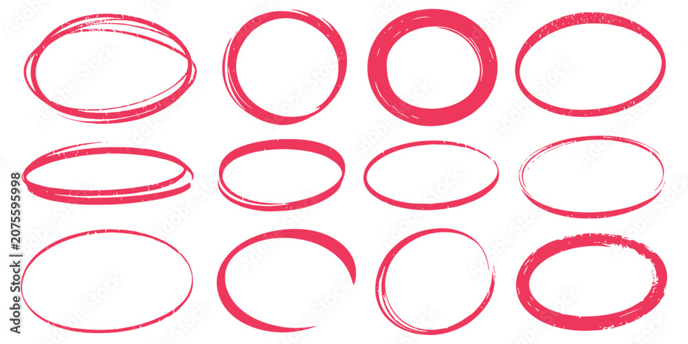 Φωτογραφία Set of hand drawn red circles and ovals chalky style on white background vector