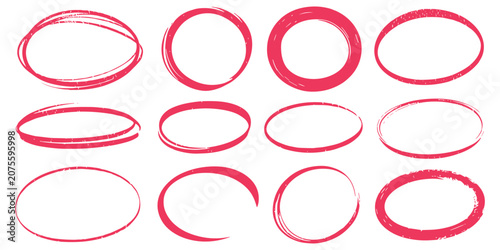 Φωτογραφία Set of hand drawn red circles and ovals chalky style on white background vector