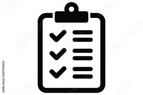 Photography Clipboard with checklist and check marks black icon for tasks completed