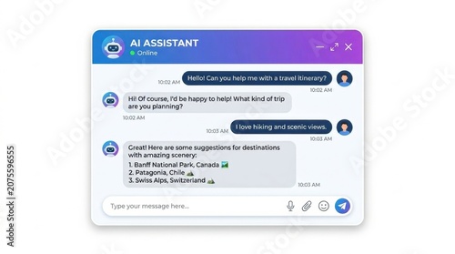 Chat with an AI assistant for travel planning and suggestions on scenic destinations