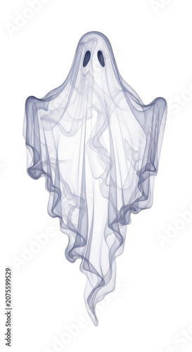 Translucent floating vapor ghost forming a spectral luminescent spooky entity isolated on transparent background.