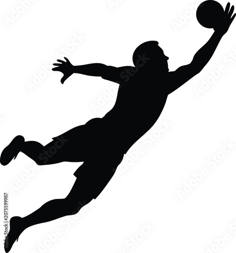 Goalkeeper Diving to Save Ball Silhouette Isolated on White Background
