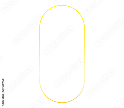 Golden neon oval frame glowing outline with gradient effect isolated on transparent background for digital compositions and graphic design