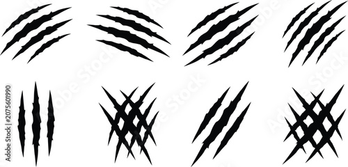 Collection of fierce animal claw scratch marks and slash vector silhouettes for graphic design projects