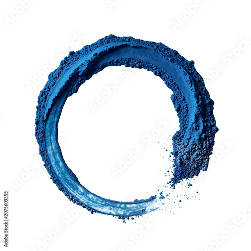 Pigment powder stroke blue eyeshadow circle isolated on a transparent background for professional cosmetic product branding and beauty art