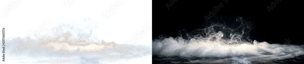 Fototapeta premium Smoke realistic ground fog with swirling mist and atmospheric vapor for creative designs and PNG, Transparent and Black Background Versions