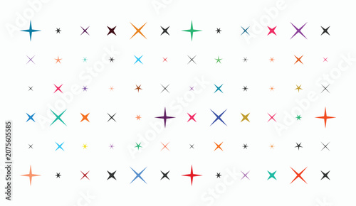 Assorted colorful star and sparkle shapes set for decorative design