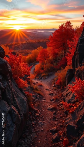 Scenic Autumn Mountain Trail at Sunrise