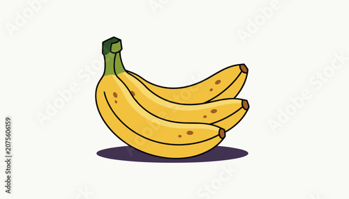 Fresh bunch of ripe yellow bananas with brown spots resting on a soft purple shadow isolated on a simple light background for food art.