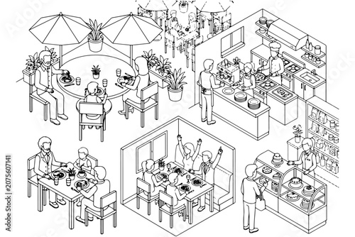 Restaurant Dining Area Isometric Vector for Interior Design