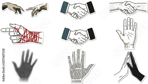 Photos Vintage Hand Gesture and Connection Vector Element Set Featuring Handshakes Red